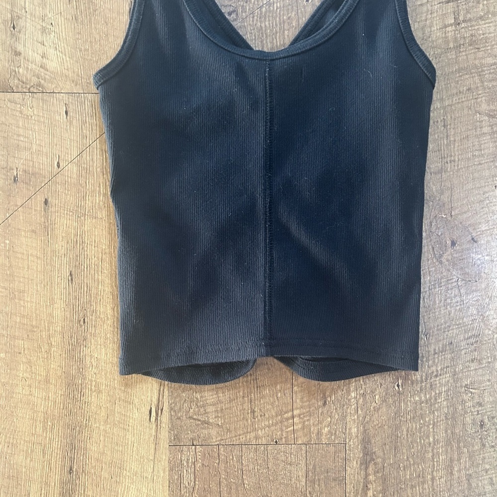 Abercrombie Black Ruched V-Neck Tank Top Size S |Ribbed Stretch | Fitted Trendy - Picture 8 of 11